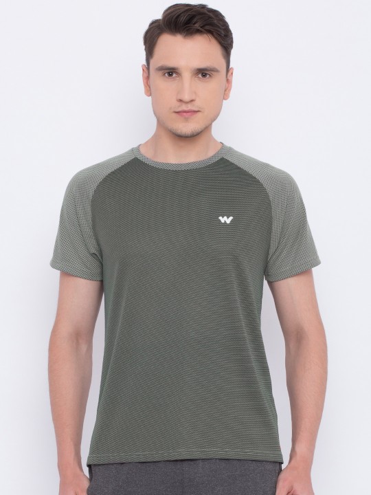 Men Grey Self Design HYPACOOL Poly Jaq Crew T-shirt