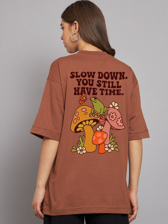 Imsa Moda Typography Printed Round Neck Drop-Shoulder Cotton Oversized T-shirt