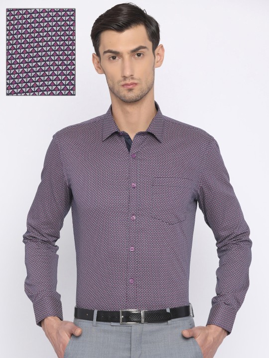Men Black & Magenta Slim Fit Printed Formal Shirt 39