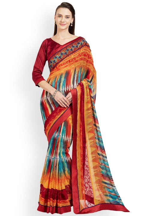 Multicoloured Printed Poly Georgette Saree