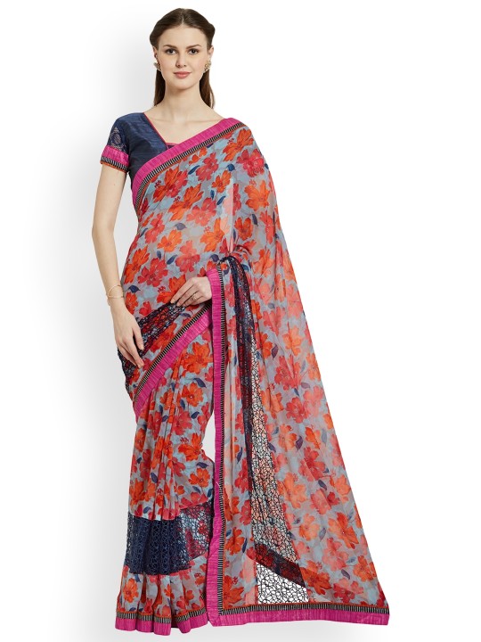 Multicoloured Printed Poly Georgette Saree
