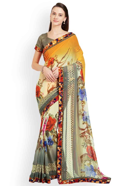 Multicoloured Printed Poly Georgette Saree