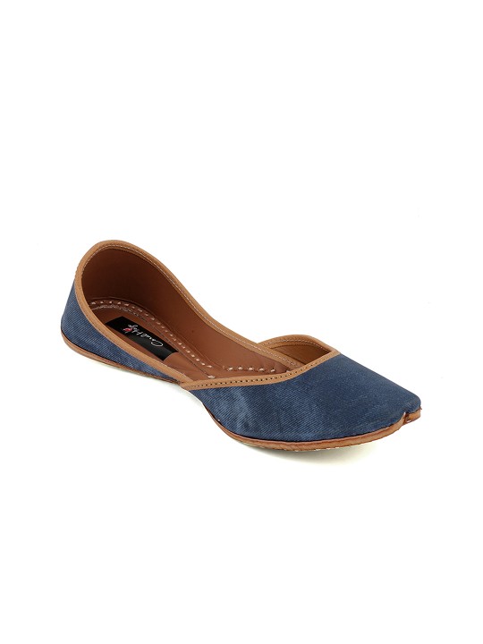 Women Blue Solid Canvas Mojaris 35