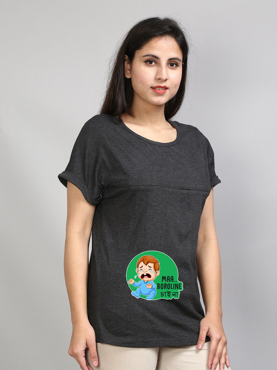 SillyBoom Graphic Printed Extended Sleeves Cotton Lycra Maternity T-shirt