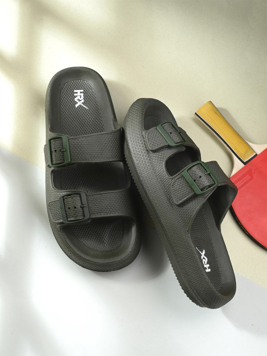 HRX by Hrithik Roshan Men Olive Green Textured Sliders