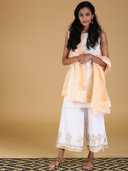 Peach Woven Design Dupatta