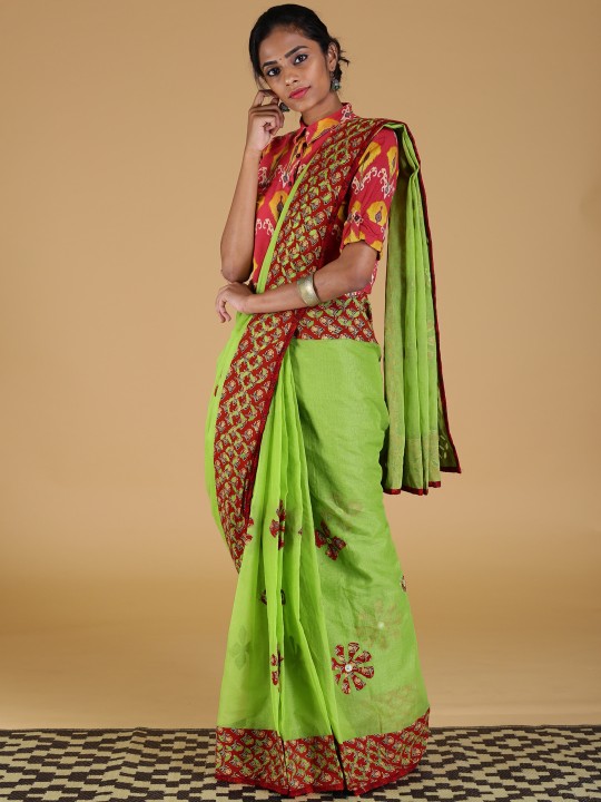 Green Woven Design Pure Cotton Saree