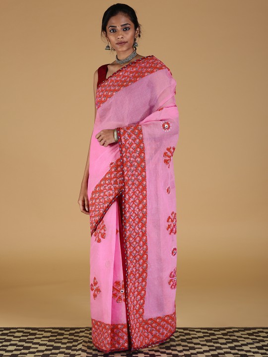 Pink Woven Design Pure Cotton Saree