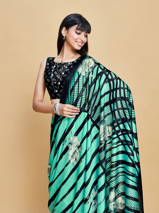 Sangria Striped Satin Saree