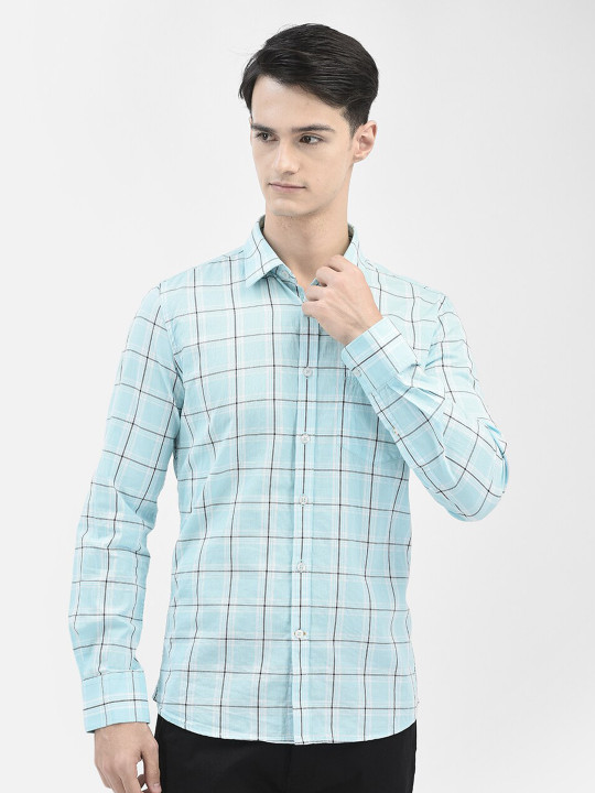 Crimsoune Club Slim Fit Windowpane Checked Cotton Casual Shirt