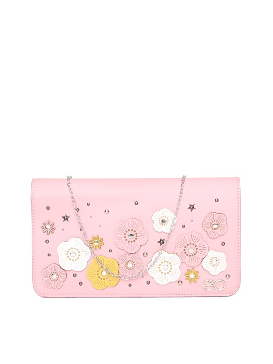 Pink Floral Applique Detail Clutch