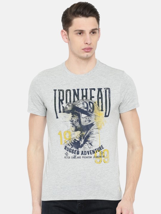 Men Grey Printed Round Neck T-shirt