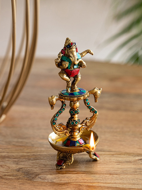 ExclusiveLane Brass Hand Etched Ganesh Chaturthi Diyas