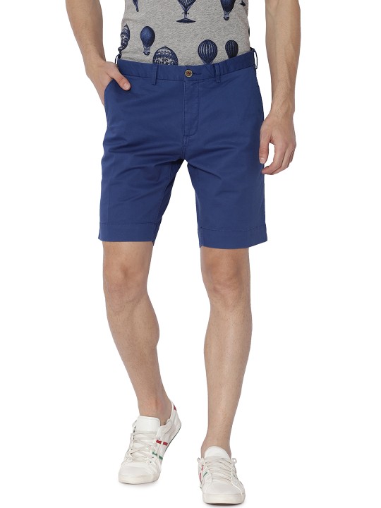 Men Blue Solid Slim Fit Regular Shorts 30