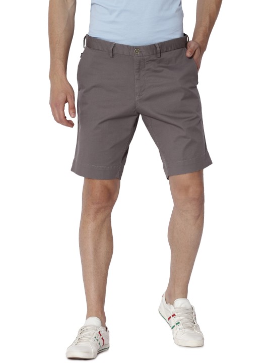 Men Grey Solid Slim Fit Regular Shorts 30