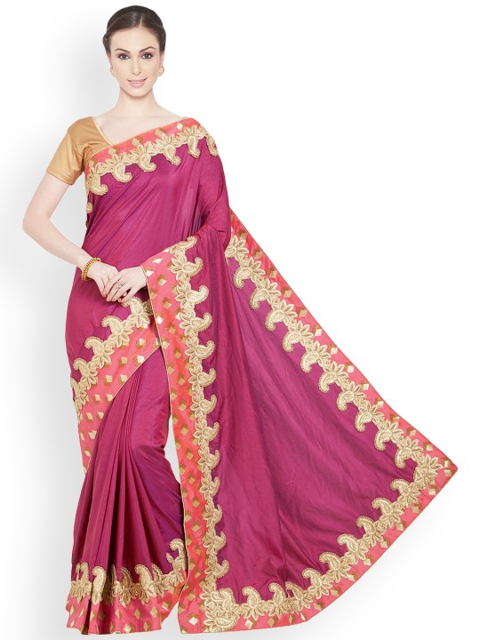 Purple Embellished Pure Silk Saree