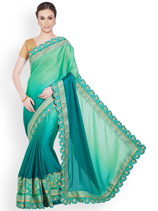 Green Embellished Pure Georgette Saree