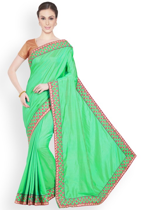 Green Embellished Pure Silk Saree