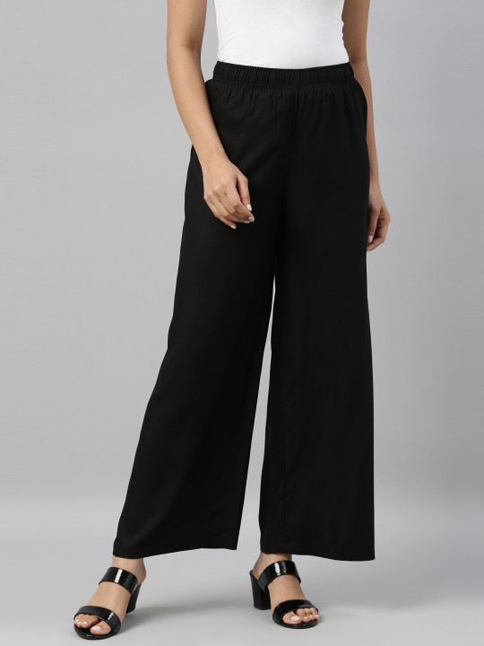 Go Colors Women Knitted Wide Leg Palazzos