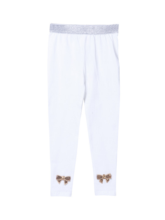 Girls White Solid Leggings 6-7Y