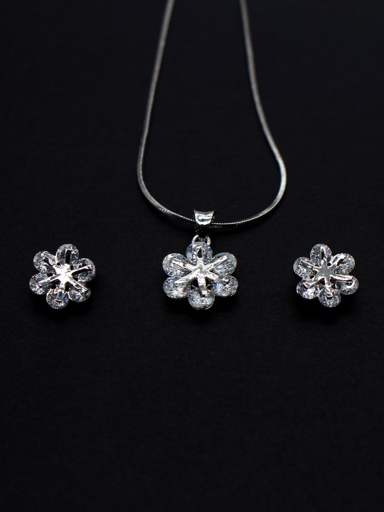 Gold-Plated Silver-Toned & White CZ Stone-Studded Jewellery Set