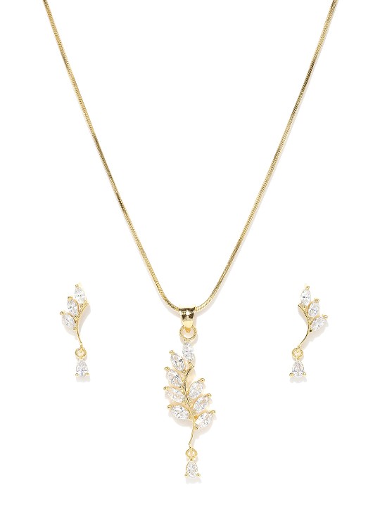 Gold-Plated Silver-Toned & White CZ Stone-Studded Jewellery Set