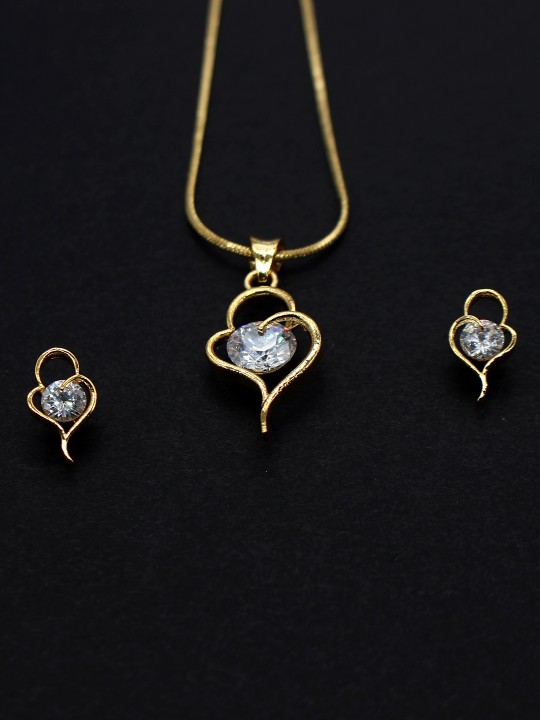Gold-Plated & White CZ Stone-Studded Jewellery Set