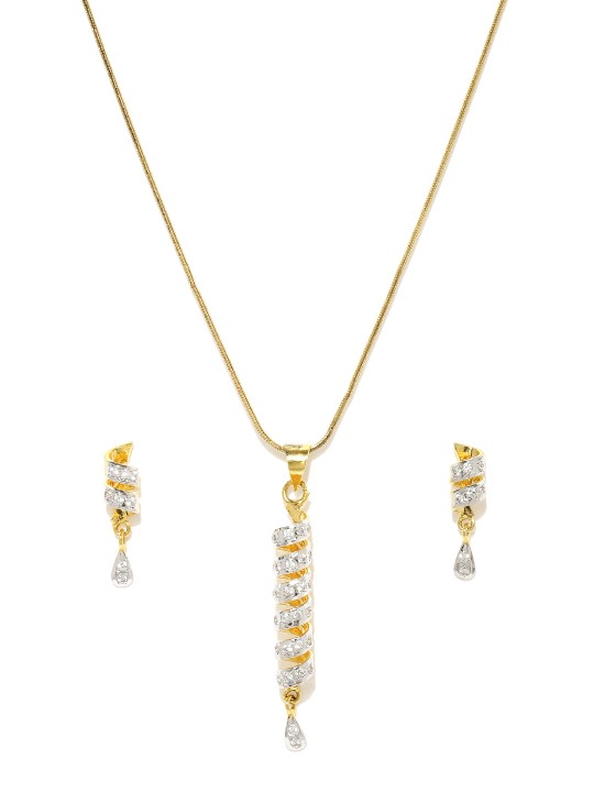 Gold-Plated & White CZ Stone-Studded Jewellery Set