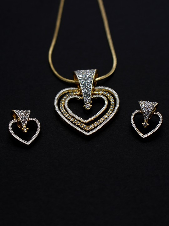 Gold-Plated & White CZ Stone-Studded Jewellery Set