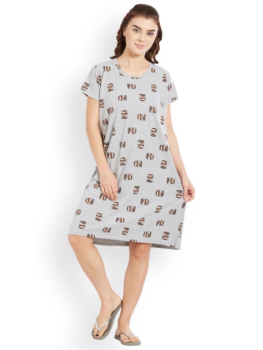 Grey Printed Nightdress VLSNSN036BGRY L