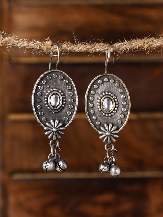 VENI Silver-Plated Stone-Studded Contemporary Drop Earrings