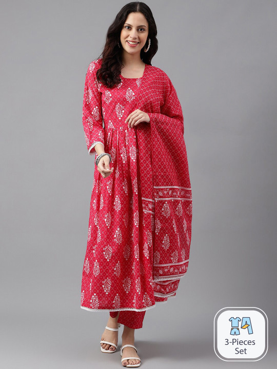 SAABHI Ethnic Motifs Printed Pure Cotton Kurta with Palazzos & Dupatta