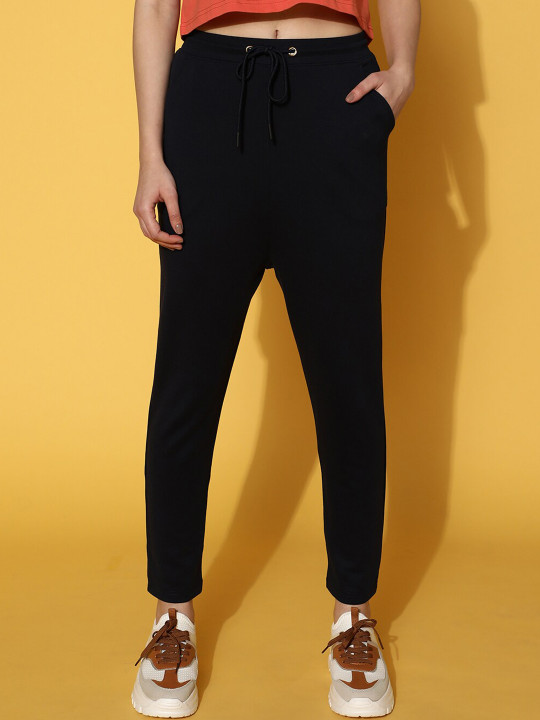 JUNEBERRY Women Navy Blue Mid Rise Slim Fit Pure Cotton Joggers