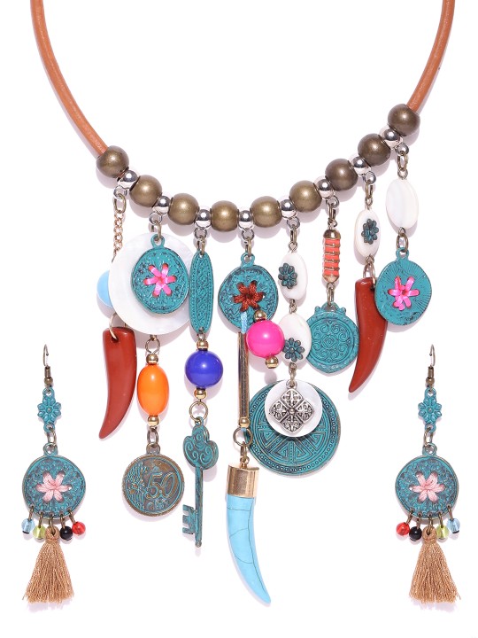 Multicoloured Beaded Coin Necklace