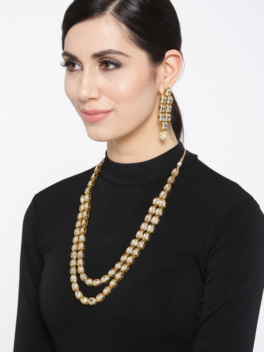 Gold-Toned Kundan Stone-Studded Jewellery Set