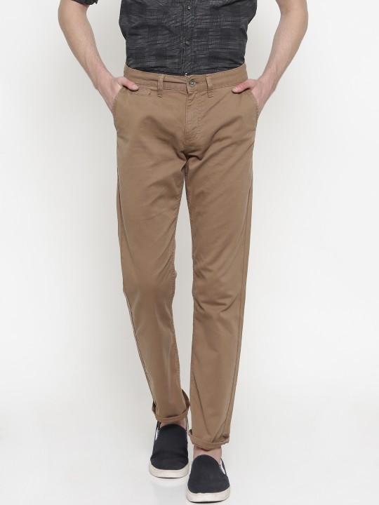 Men Brown Comfort Slim Fit Solid Chinos 28
