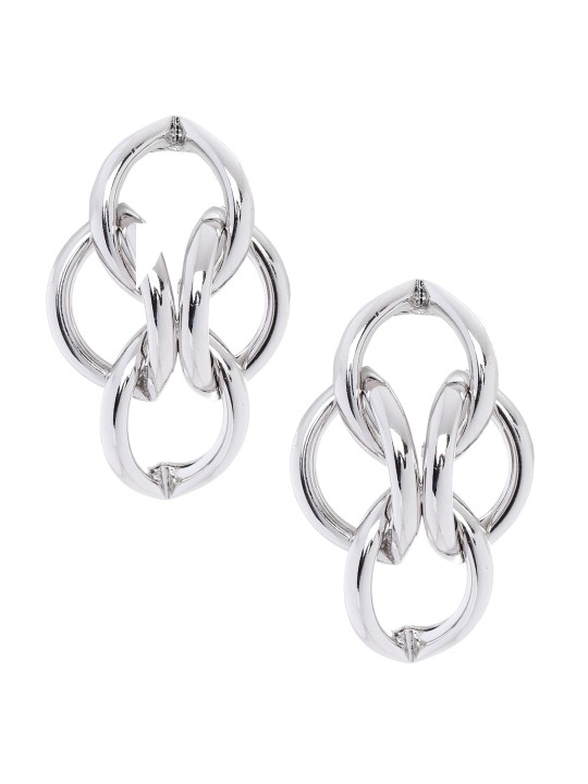 Silver-Toned Contemporary Drop Earrings