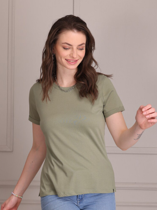 TITTLI Round Neck Pure Cotton Casual T-shirt