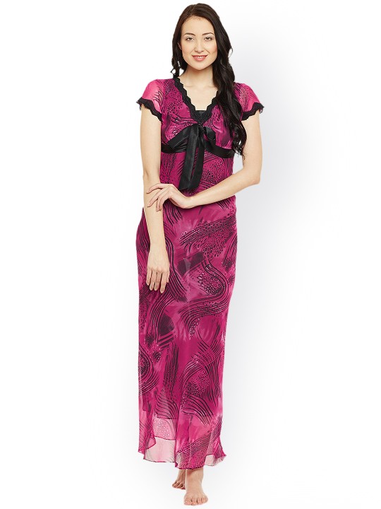 Pink & Black Printed Nightdress M