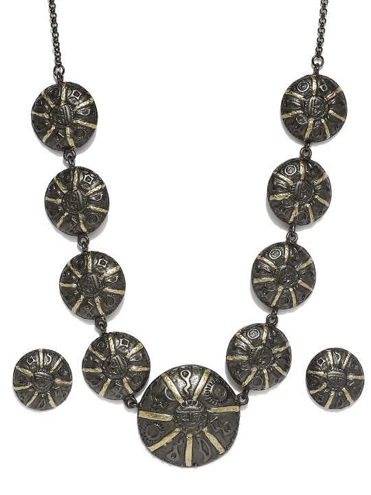 By Nitya Gunmetal-Toned & Gold-Toned Textured Jewellery Set