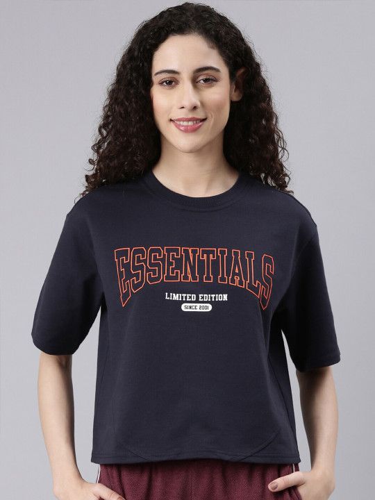 Enamor Typography Printed Extended Sleeve Cotton T-shirt