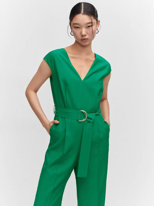 MANGO V-Neck Basic Jumpsuit With Belt