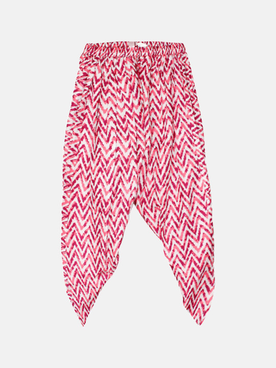 KiddoPanti Girls Geometric Printed Pure Cotton Harem Pants