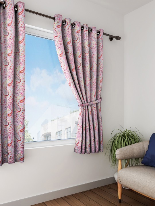 Off-White & Pink Set of Single Window Curtains