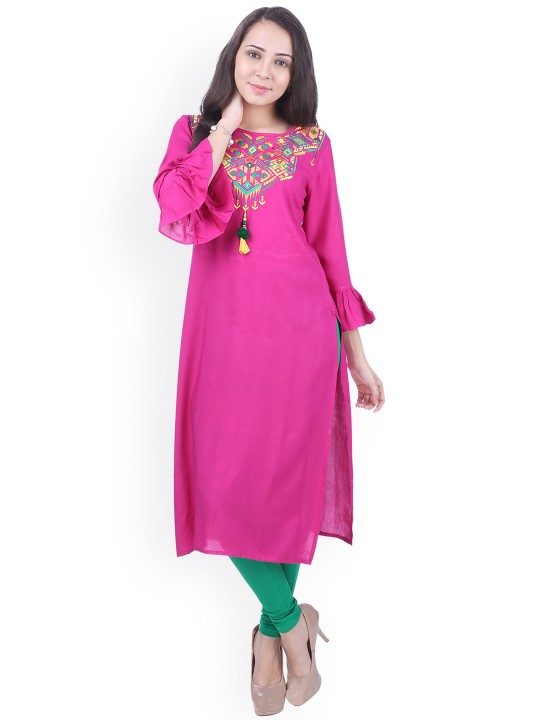 Women Pink Embroidered Straight Kurta S
