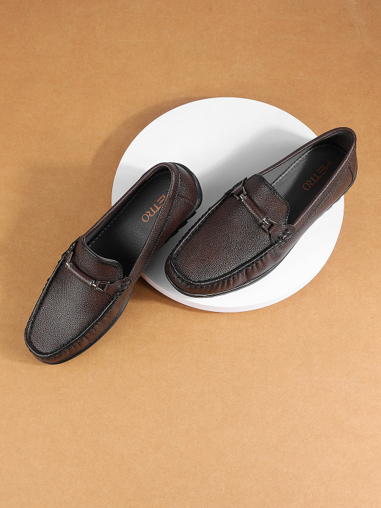 Metro Men Textured Comfort Insole Horsebit Loafers