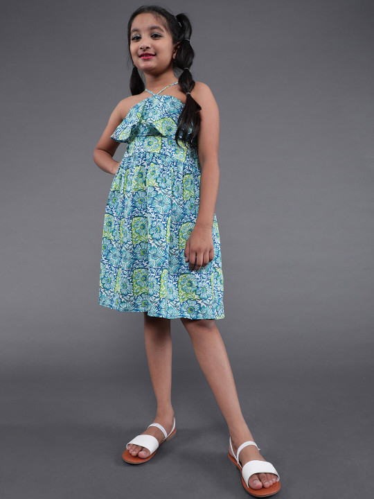 Aks Kids Girls Floral Printed Cotton A-Line Dress