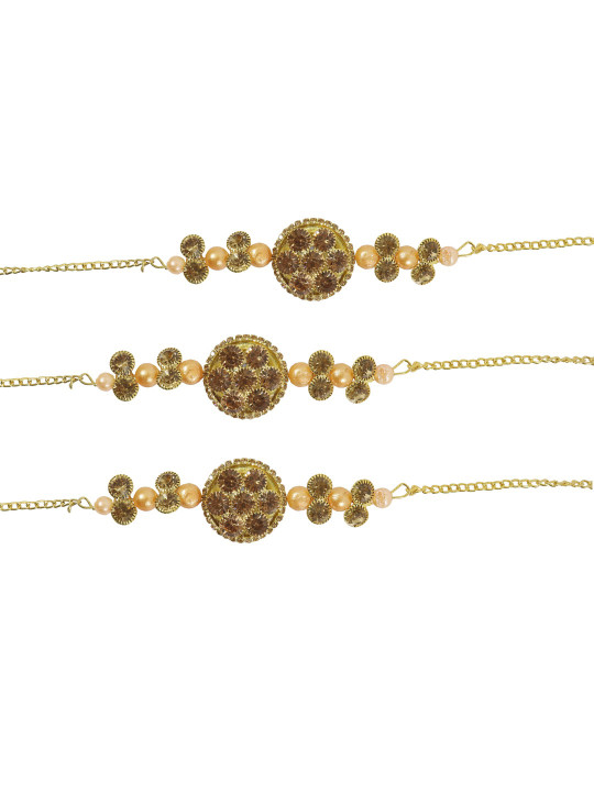 NMII Men Set Of 3 Gold Plated Zircon Gemstone-studded Rakhi