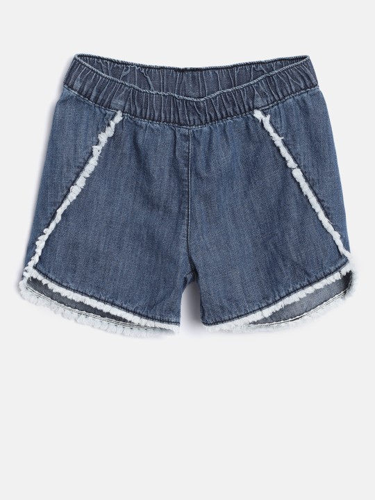 Girls Blue Solid Regular Fit Denim Shorts 4Y