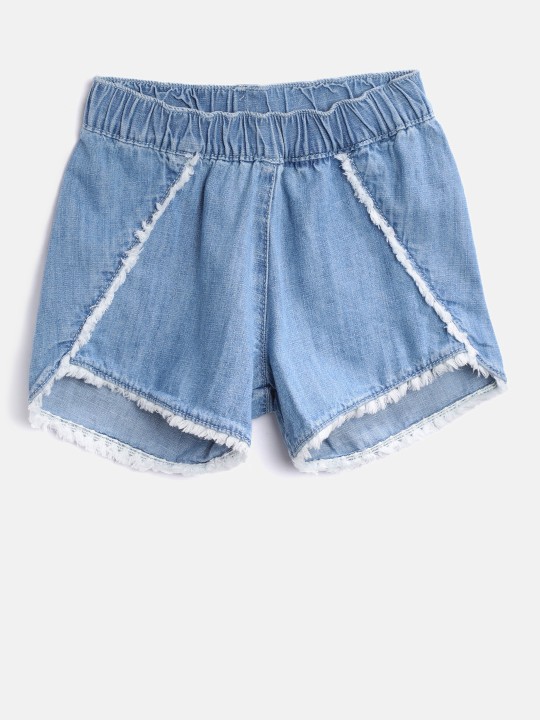 Girls Blue Solid Denim Shorts 4Y